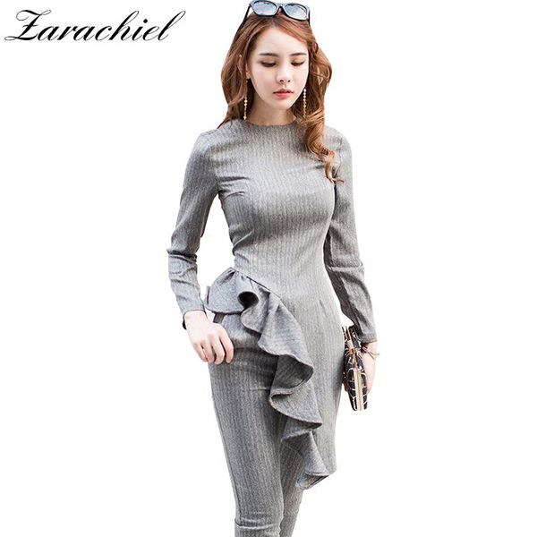 grey striped elegant irregular and pencil pants set ruffle hem long sleeve fall office slim fit women two-piece outfits 210416, White
grey striped elegant irregular and pencil pants set ruffle hem long sleeve fall office slim fit women two-piece outfits 210416, White