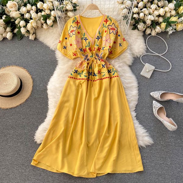 spring summer ladies fashion casual dress v neck high waist print bandage vintage female folk custom 210520, Black;gray
spring summer ladies fashion casual dress v neck high waist print bandage vintage female folk custom 210520, Black;gray