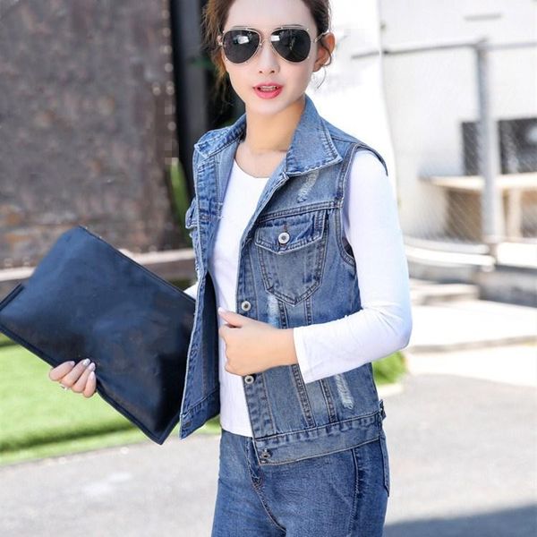 women's vests 2021 spring summer short denim vest casual slim sleeveless women coats female holes jeans jackets, Black;white
women's vests 2021 spring summer short denim vest casual slim sleeveless women coats female holes jeans jackets, Black;white