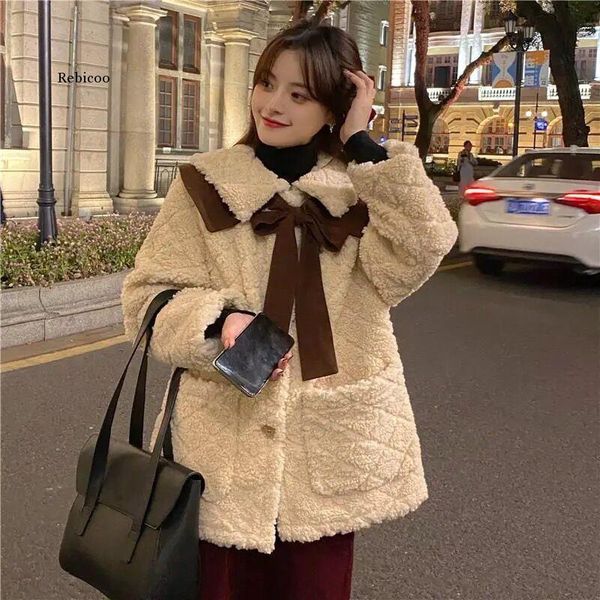 women's fur & faux autumn and winter korean version of the diamond grid thickened lamb wool coat small bow shawl women, Black
women's fur & faux autumn and winter korean version of the diamond grid thickened lamb wool coat small bow shawl women, Black