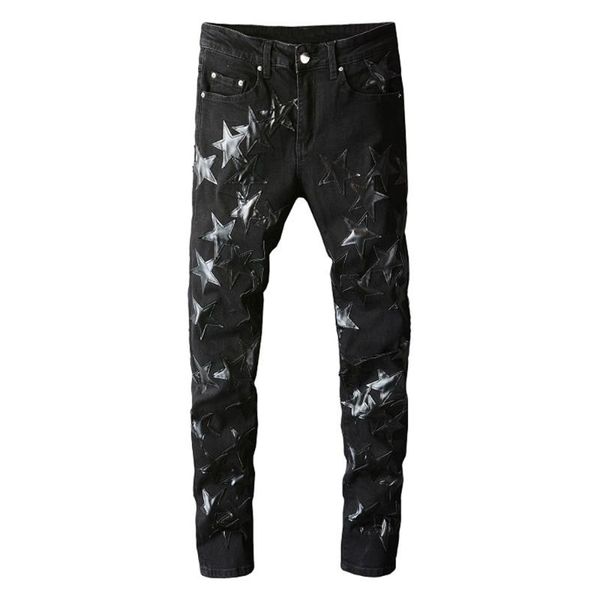 men's jeans gzdeerax luxury mens leather stars patch black stretch denim pencil pants slim skinny patchwork trousers plus size 40, Blue
men's jeans gzdeerax luxury mens leather stars patch black stretch denim pencil pants slim skinny patchwork trousers plus size 40, Blue