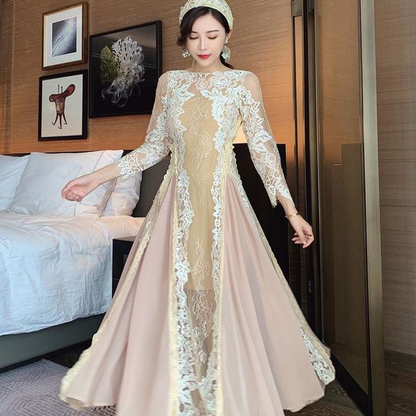 casual dresses backless women lace long 2021 autumn french vintage elegant full sleeve perspective ladies night party dress, Black;gray
casual dresses backless women lace long 2021 autumn french vintage elegant full sleeve perspective ladies night party dress, Black;gray