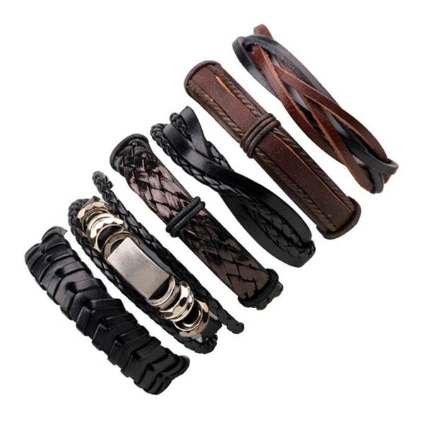 charm bracelets 6pcs/set black leather bracelet men multilayer braid & bangles punk wrap for women casual jewelry, Golden;silver
charm bracelets 6pcs/set black leather bracelet men multilayer braid & bangles punk wrap for women casual jewelry, Golden;silver