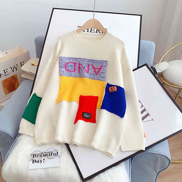 women's sweaters sweet japanese letter hit color patchwork streetwear sweater autumn winter pullovers korean chic o neck sueter mujer 2, White;black
women's sweaters sweet japanese letter hit color patchwork streetwear sweater autumn winter pullovers korean chic o neck sueter mujer 2, White;black