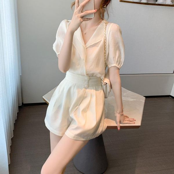 women's blouses & shirts 2021 summer fashion age reducing foreign style light mature wind small chiffon shirt wide leg shorts two piece, White
women's blouses & shirts 2021 summer fashion age reducing foreign style light mature wind small chiffon shirt wide leg shorts two piece, White