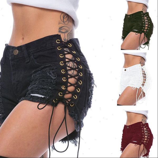 summer women short high waist side bandage biker female shorts hole womens denim pole dance booty for jeans, White;black
summer women short high waist side bandage biker female shorts hole womens denim pole dance booty for jeans, White;black