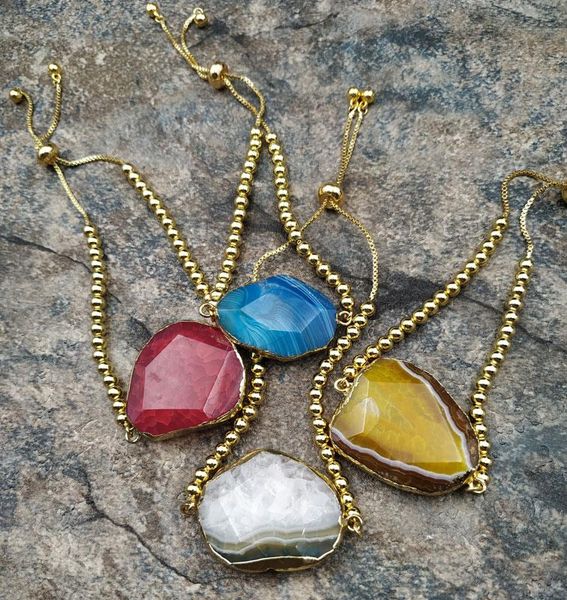 link, chain geode agates connecter gold tennis adjustable bracelet m0058, Black
link, chain geode agates connecter gold tennis adjustable bracelet m0058, Black