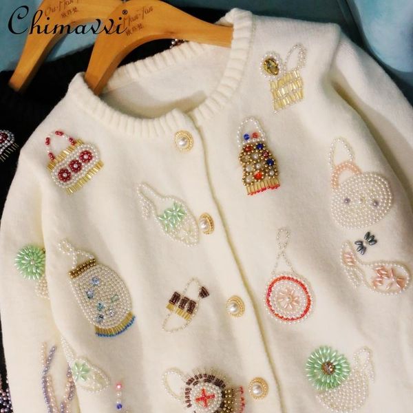 women's knits & tees 2021 autumn/winter clothing heavy beads woven dehaired angora long-sleeve cardigan fashion sweet cute knitting coa, White
women's knits & tees 2021 autumn/winter clothing heavy beads woven dehaired angora long-sleeve cardigan fashion sweet cute knitting coa, White