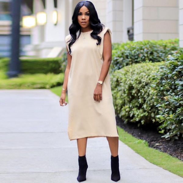 casual dresses padded shoulder solid color loose calf length dress women's clothing o neck sleeveless split lady straight vestidos, Black;gray
casual dresses padded shoulder solid color loose calf length dress women's clothing o neck sleeveless split lady straight vestidos, Black;gray