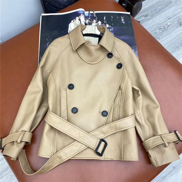 women's jackets woman coats natural sheepskin leather fashion belt design double breasted female motorcycle qnmh, Black;brown
women's jackets woman coats natural sheepskin leather fashion belt design double breasted female motorcycle qnmh, Black;brown