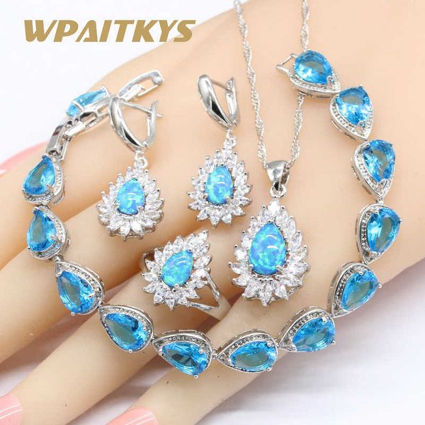 pear drop blue opal silver color wedding jewelry sets for women necklace pendant earrings rings sky blue crystal bracelets h1022
pear drop blue opal silver color wedding jewelry sets for women necklace pendant earrings rings sky blue crystal bracelets h1022