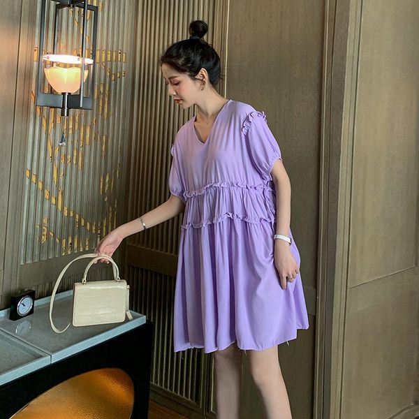 pregnant women dress summer plus size v-neck short sleeve purple chiffon solid color maternity loose mini cute dresses, White
pregnant women dress summer plus size v-neck short sleeve purple chiffon solid color maternity loose mini cute dresses, White