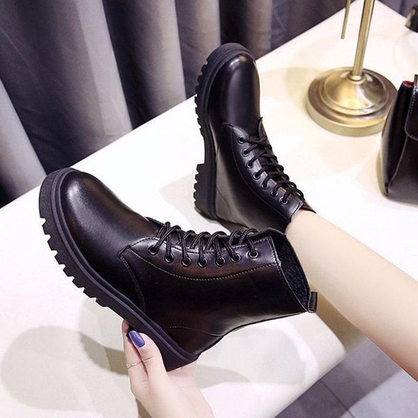 boots concise lace-up riding bottes femmes sewing creepers winter solid botines female classical anti-skid ankle platform shoes, Black
boots concise lace-up riding bottes femmes sewing creepers winter solid botines female classical anti-skid ankle platform shoes, Black