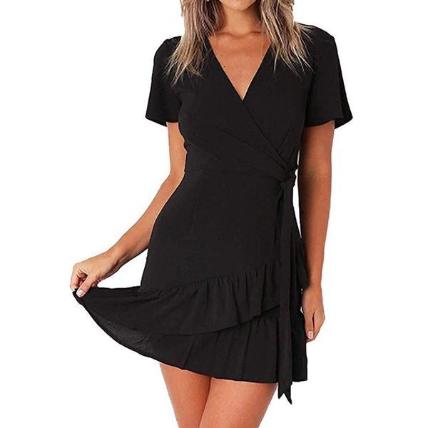 party dresses pure color wrap summer fashion ruffles a-line short dress sleeve v-neck holiday sundresses women, White;black
party dresses pure color wrap summer fashion ruffles a-line short dress sleeve v-neck holiday sundresses women, White;black