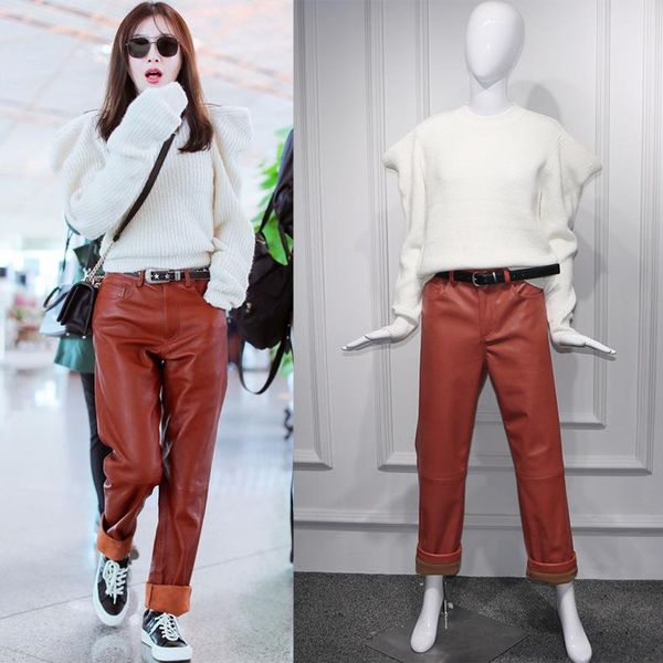 women's two piece pants sets 2021 autumn o-neck puff sleeve sweaters beige wool knitwear+orange red pu chinese actress clothing feminin, White
women's two piece pants sets 2021 autumn o-neck puff sleeve sweaters beige wool knitwear+orange red pu chinese actress clothing feminin, White
