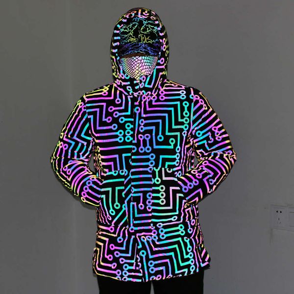 Men's Down & Parkas coat 2021 medium length colorful reflective circuit pattern laser luminous cotton padded clothes fashion J2KO, Black
Men's Down & Parkas coat 2021 medium length colorful reflective circuit pattern laser luminous cotton padded clothes fashion J2KO, Black