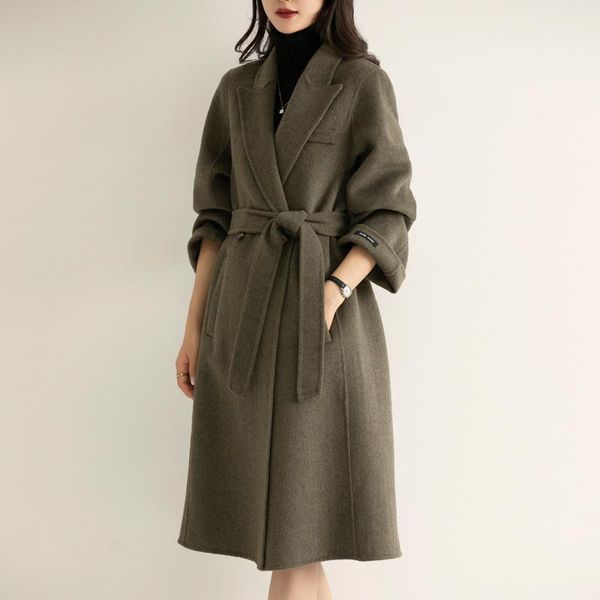 women's wool & blends 2021 fashion french minimalist double-sided cashmere blend coat female autumn and winter hepburn style mid-length, Black
women's wool & blends 2021 fashion french minimalist double-sided cashmere blend coat female autumn and winter hepburn style mid-length, Black