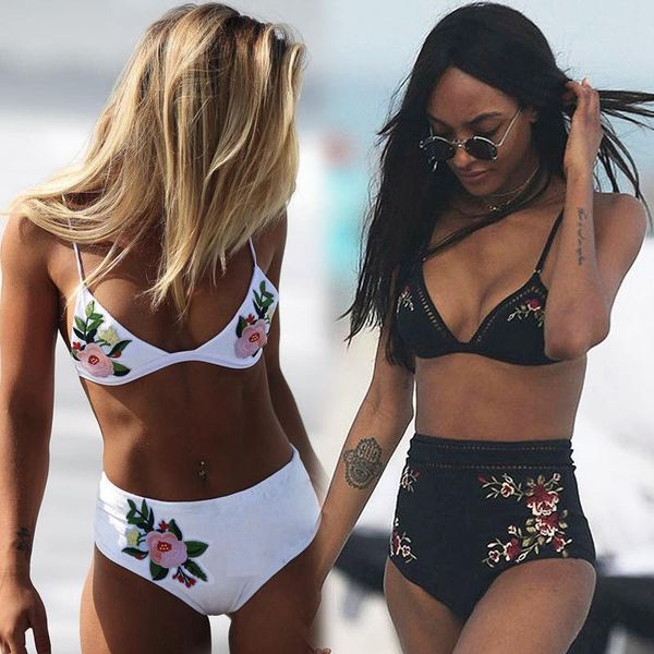 women's swimwear black bikini set women embroidery flower swimsuits 2021 summer high waist brazilian two-piece swimming suits, White;black
women's swimwear black bikini set women embroidery flower swimsuits 2021 summer high waist brazilian two-piece swimming suits, White;black