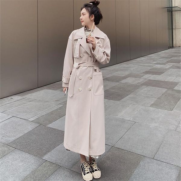 women's trench coats beige windbreaker double breasted belted loose korean elegant fashion women long coat outerwear cloak spring autum, Tan;black 
women's trench coats beige windbreaker double breasted belted loose korean elegant fashion women long coat outerwear cloak spring autum, Tan;black