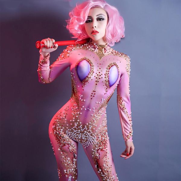women's jumpsuits & rompers 2021 women pink pearls jumpsuit rhinestone celebrate diamond outfit evening dance female dj singer, Black;white
women's jumpsuits & rompers 2021 women pink pearls jumpsuit rhinestone celebrate diamond outfit evening dance female dj singer, Black;white