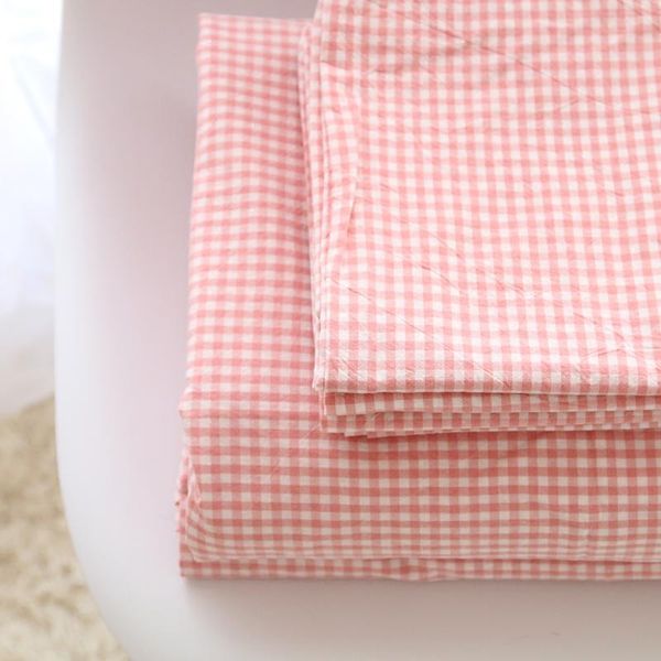 pink plaid 100% cotton sheet fitted pure quilt bedding suit double large custom size sheets & sets
