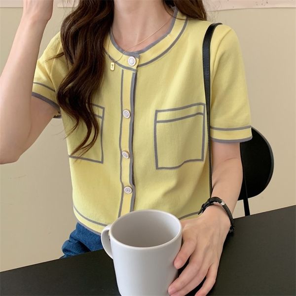 women vintage ladies elegant o-neck short sleeve buttons cardigan summer fashion knitted 210519, White
women vintage ladies elegant o-neck short sleeve buttons cardigan summer fashion knitted 210519, White
