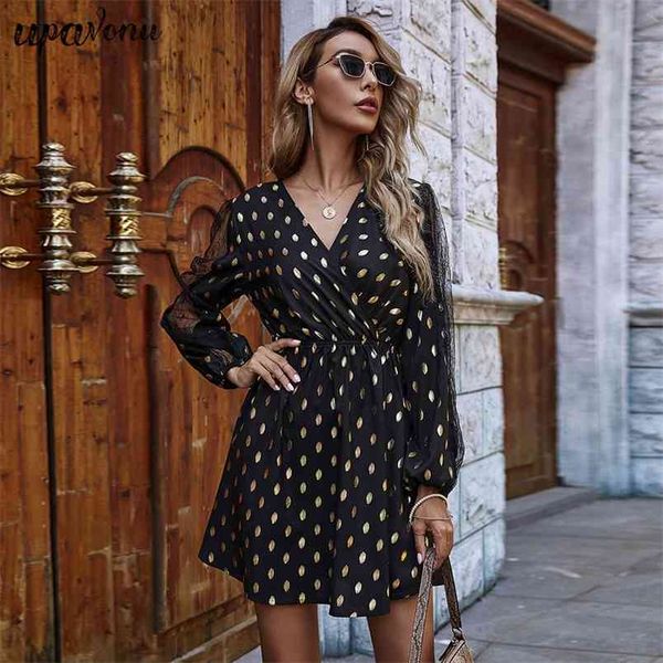 women polka dot mesh dress black v-neck lantern sleeve draped a-line club party vestidos 210524, Black;gray
women polka dot mesh dress black v-neck lantern sleeve draped a-line club party vestidos 210524, Black;gray