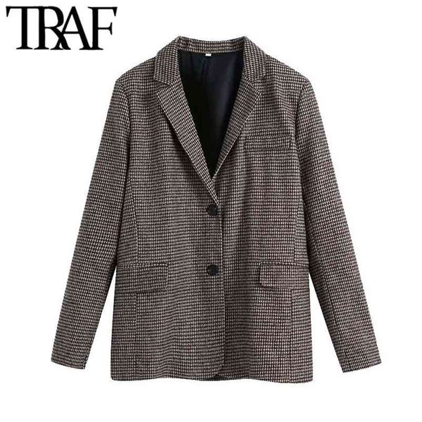 women fashion office wear houndstooth blazer coat vintage long sleeve flaps pockets female outerwear chic 210507, White;black
women fashion office wear houndstooth blazer coat vintage long sleeve flaps pockets female outerwear chic 210507, White;black