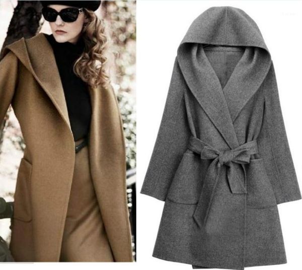 women's wool & blends winter woolen coat big hat european and american medium long belt bound, Black
women's wool & blends winter woolen coat big hat european and american medium long belt bound, Black