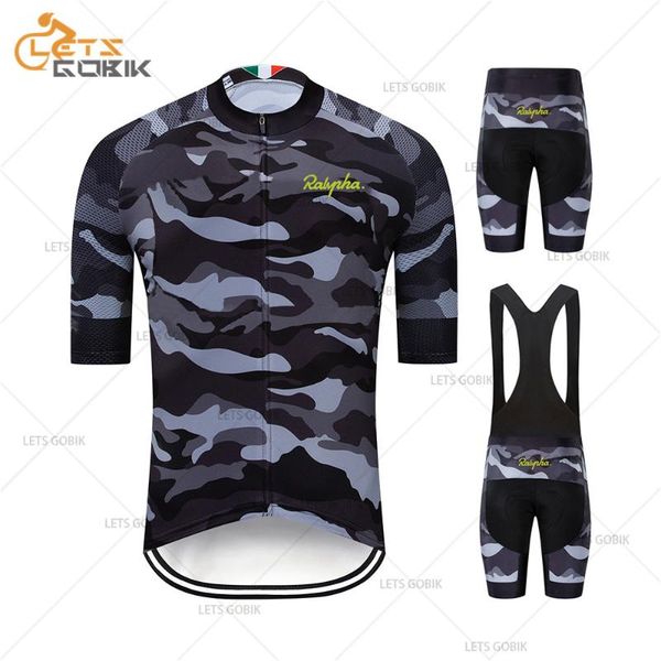 

ralvpha cycling clothing men set bike clothes breathable anti-uv camouflage bicycle wear short sleeve jersey racing sets, Black;blue