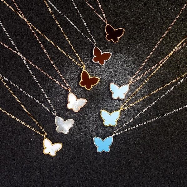 chains 925 sterling silver butterfly necklace female white mother-of-pearl agate sweet and simple girl heart pendant clavicle chain