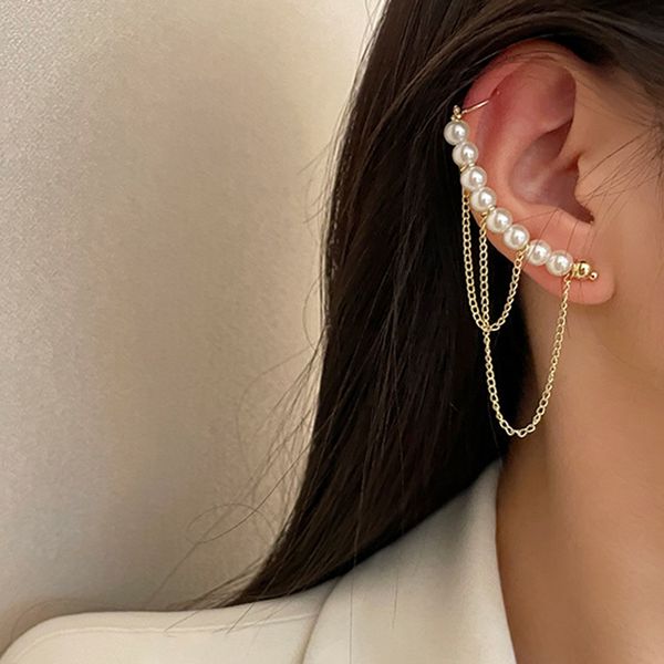 long dangle earrings women fashion pearl tassel chain earbone clip vintage asymmetry gold ear-hook korean jewelry gift female, Silver
long dangle earrings women fashion pearl tassel chain earbone clip vintage asymmetry gold ear-hook korean jewelry gift female, Silver