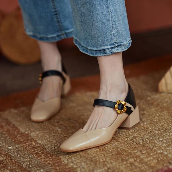 dress shoes genuine leather buckle strap women spring/autumn shallow pumps square toe thick heel handmade size 34-41, Black
dress shoes genuine leather buckle strap women spring/autumn shallow pumps square toe thick heel handmade size 34-41, Black