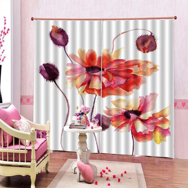 curtain & drapes modern lotus oil painting 3d blackout large window for bed room living el cortinas 2 panels with hooks