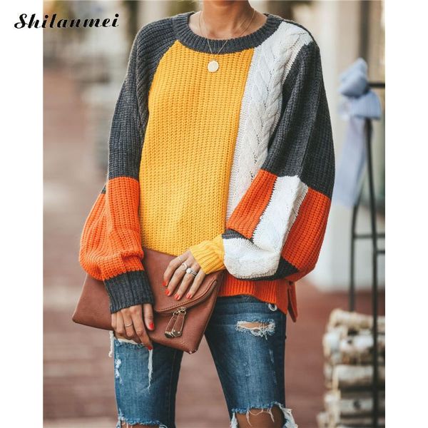 women's sweaters loose women sweater 2021 autumn winter street style lantern sleeve knitwear fashion patchwork causal pullover, White;black
women's sweaters loose women sweater 2021 autumn winter street style lantern sleeve knitwear fashion patchwork causal pullover, White;black