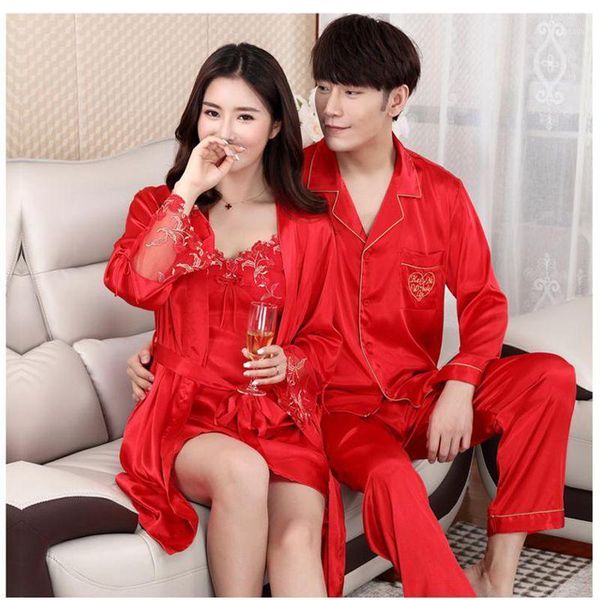 pajamas red spring and autumn couple suit set imitation silk casual wedding home service men's sleepwear, Black;brown
pajamas red spring and autumn couple suit set imitation silk casual wedding home service men's sleepwear, Black;brown