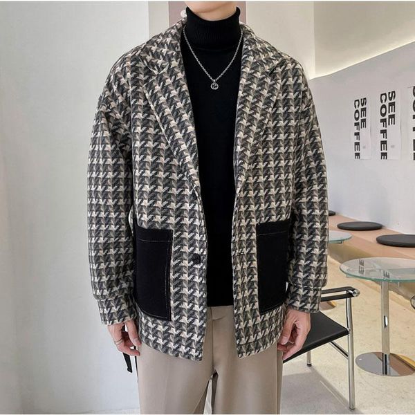 men's jackets autumn men wool plaid jacket japanese streetwear korean fashion loose casual coat outerwear man, Black;brown
men's jackets autumn men wool plaid jacket japanese streetwear korean fashion loose casual coat outerwear man, Black;brown