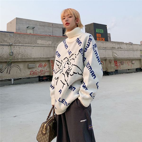 Fashion Sweater Autumn and Winter Brand Street Style Letter Jacquard Trend Loose Men's High Neck Thickened, White
Fashion Sweater Autumn and Winter Brand Street Style Letter Jacquard Trend Loose Men's High Neck Thickened, White