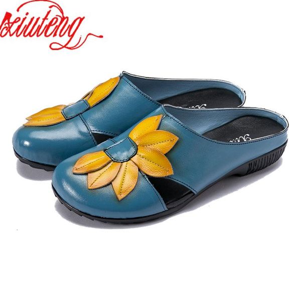 slippers xiuteng 2021 summer genuine leather women cover toes handmade flower vintage style slides flat with shoes, Black
slippers xiuteng 2021 summer genuine leather women cover toes handmade flower vintage style slides flat with shoes, Black