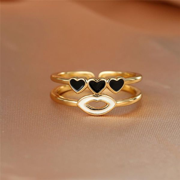 wedding rings charm female black heart enamel ring luxury gold color adjustable engagement dainty hollow lips for women, Slivery;golden
wedding rings charm female black heart enamel ring luxury gold color adjustable engagement dainty hollow lips for women, Slivery;golden