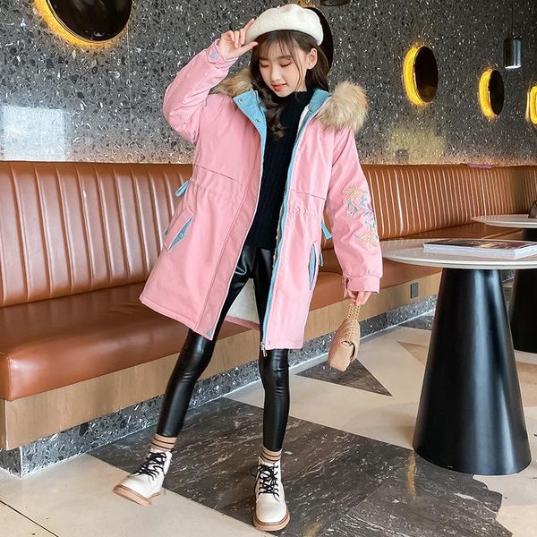 down coat children floral embroidered padded jacket kids girls mid-length hooded snowsuit teenager winter thick warm outerwear parka 5-16y, Blue;gray
down coat children floral embroidered padded jacket kids girls mid-length hooded snowsuit teenager winter thick warm outerwear parka 5-16y, Blue;gray