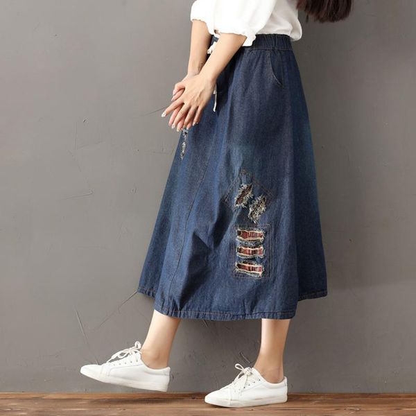 fairynatural female retro a-line demin hole skirts 2021 spring autumn pockets women casual elastic waist clothes, Black
fairynatural female retro a-line demin hole skirts 2021 spring autumn pockets women casual elastic waist clothes, Black