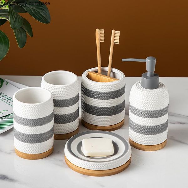 bath accessory set toiletries bathroom 5-piece cup creative wooden ceramic crafts soap dish toothbrush holder cosmetic bottle ornaments
bath accessory set toiletries bathroom 5-piece cup creative wooden ceramic crafts soap dish toothbrush holder cosmetic bottle ornaments