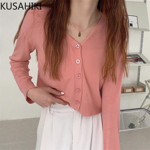 women's knits & tees kusahiki short v-neck knitted cardigan women 2021 long sleeve knitwear causal solid autumn sweater coat 6l096, White 
women's knits & tees kusahiki short v-neck knitted cardigan women 2021 long sleeve knitwear causal solid autumn sweater coat 6l096, White