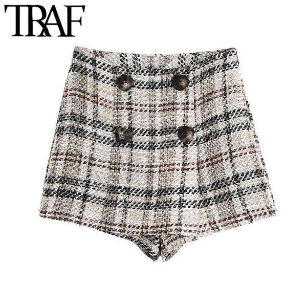women chic fashion with buttons check tweed shorts skirts vintage high waist back zipper female skort mujer 210507, White;black
women chic fashion with buttons check tweed shorts skirts vintage high waist back zipper female skort mujer 210507, White;black