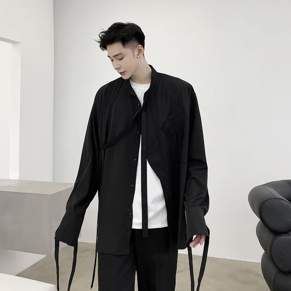 men's casual shirts men stand collar ribbon long sleeve male japan style streetwear loose black urwy, White;black
men's casual shirts men stand collar ribbon long sleeve male japan style streetwear loose black urwy, White;black