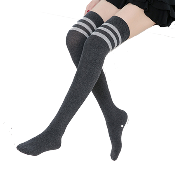 cotton thigh high socks 2 pairs rib cuff non-slip long stockings women leisure streetwear three striped pattern slim sports, Black
cotton thigh high socks 2 pairs rib cuff non-slip long stockings women leisure streetwear three striped pattern slim sports, Black