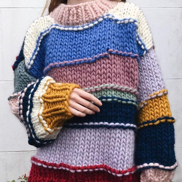 women's sweaters autumn and winter style handmade woven rainbow striped contrast color sweater coat thick needle k877, White;black
women's sweaters autumn and winter style handmade woven rainbow striped contrast color sweater coat thick needle k877, White;black