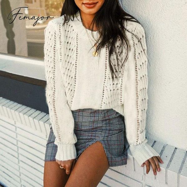 women's sweaters femajor women 2021 autumn winter fashion hollow out sweater female white loose knitted pullover mujer chic long sleeve, White;black
women's sweaters femajor women 2021 autumn winter fashion hollow out sweater female white loose knitted pullover mujer chic long sleeve, White;black
