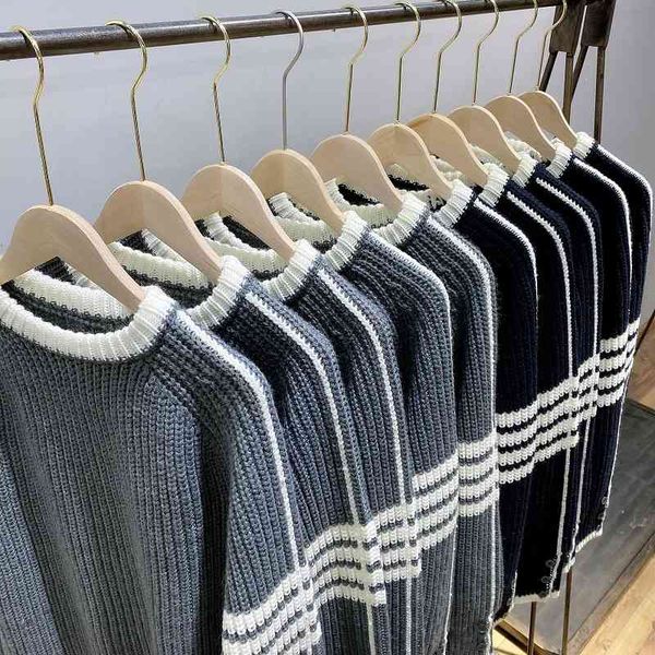 blue and white crew neck new winter wool thickened warm sweater tb stripe pullover sweater top, White;black
blue and white crew neck new winter wool thickened warm sweater tb stripe pullover sweater top, White;black